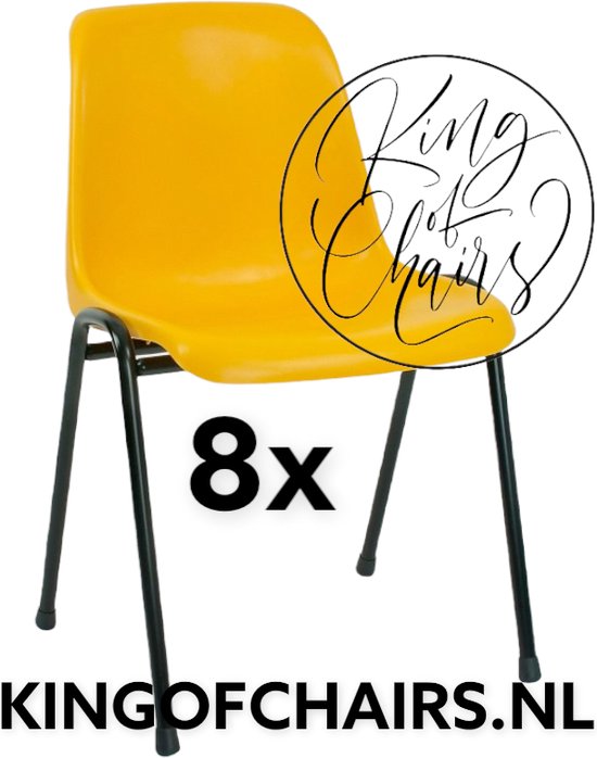 King of Chairs -set van 8- model KoC Daniëlle okergeel met zwart onderstel. Kantinestoel stapelstoel kuipstoel vergaderstoel tuinstoel kantine stoel stapel stoel kantinestoelen stapelstoelen kuipstoelen De Valk 3360 keukenstoel bistro eetkamerstoel