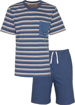 M.E.Q Heren Shortama - Pyjama Set - 100% Katoen - Blauw - Maat M
