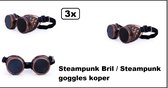 3x Steampunk Bril / Steampunk goggles koper - Festival thema feest party fun steampunk
