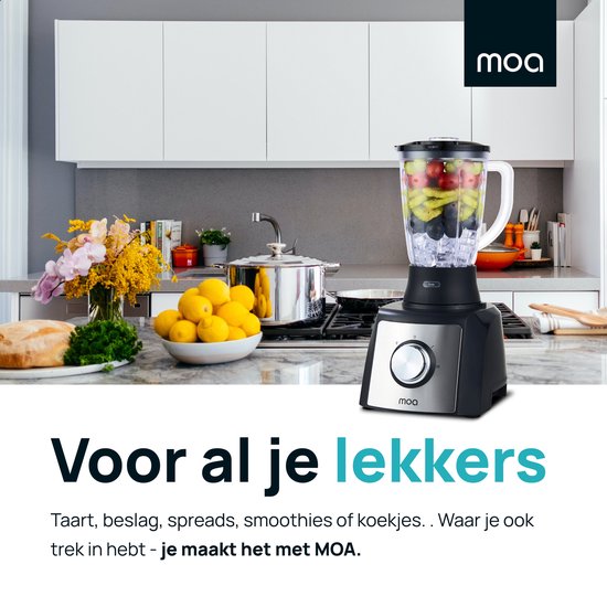 MOA Robot ménager de 1200 Watt - Extra puissant - Avec accessoires pour utilisation comme presse-agrumes, mixeur etc. - Noir avec acier inoxydable - FP511