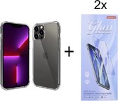 Anti Shock Silicone Hoesje Geschikt voor iPhone 14 Pro Max - Transparant + 2X Tempered Glass Screenprotector - ZT Accessoires
