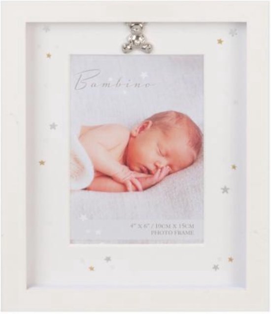 Baby fotolijst icoontje stars beertje wit met gouden en zilveren sterretjes van Bambino by Juliana