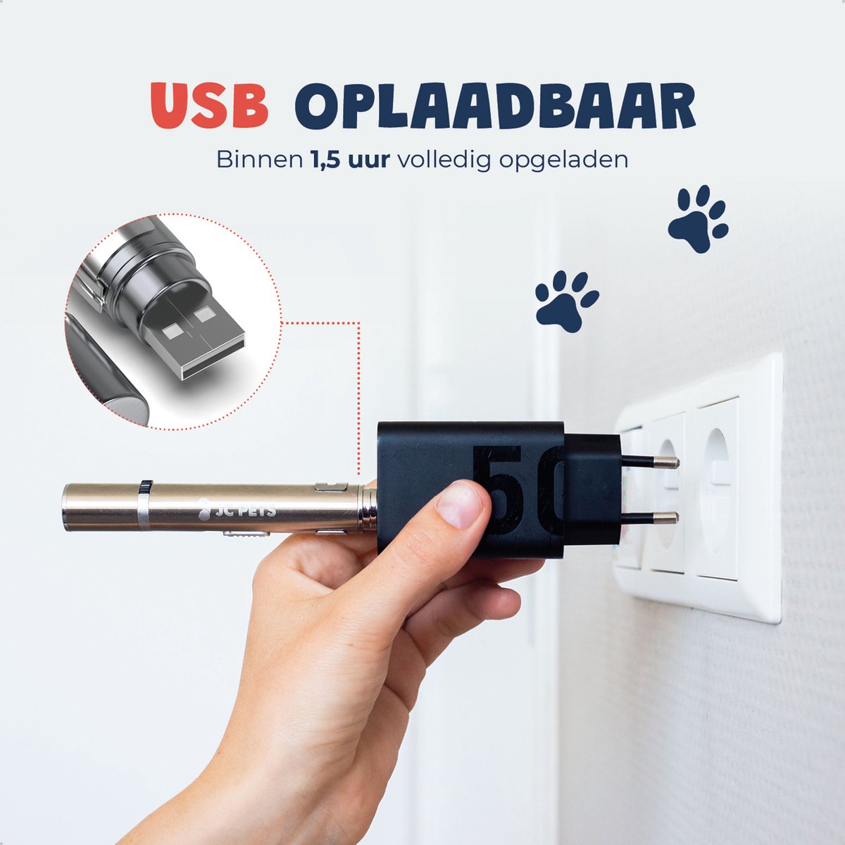 JC Pets Laserpen voor Kat – RVS – 7 Patronen – USB Oplaadbaar – Zilver thumbnail 7