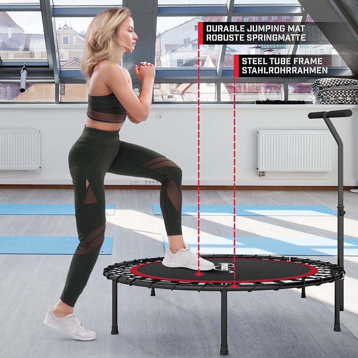 Trampoline Physionics ® Mini Trampoline de Fitness - Diamètre Ø 122 cm,  Pieds Antidérapants, Usage Intérieur/Extérieur, Pliable - Trampoline de  Gymnastique, Entraînement