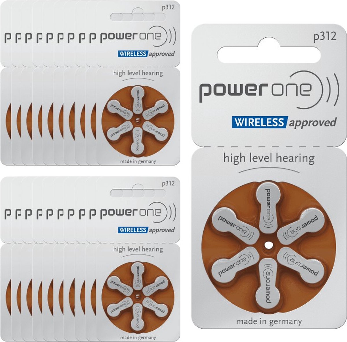 PowerOne 312 : Kwikvrije hoorapparaatbatterijen, 20 Wafeltjes