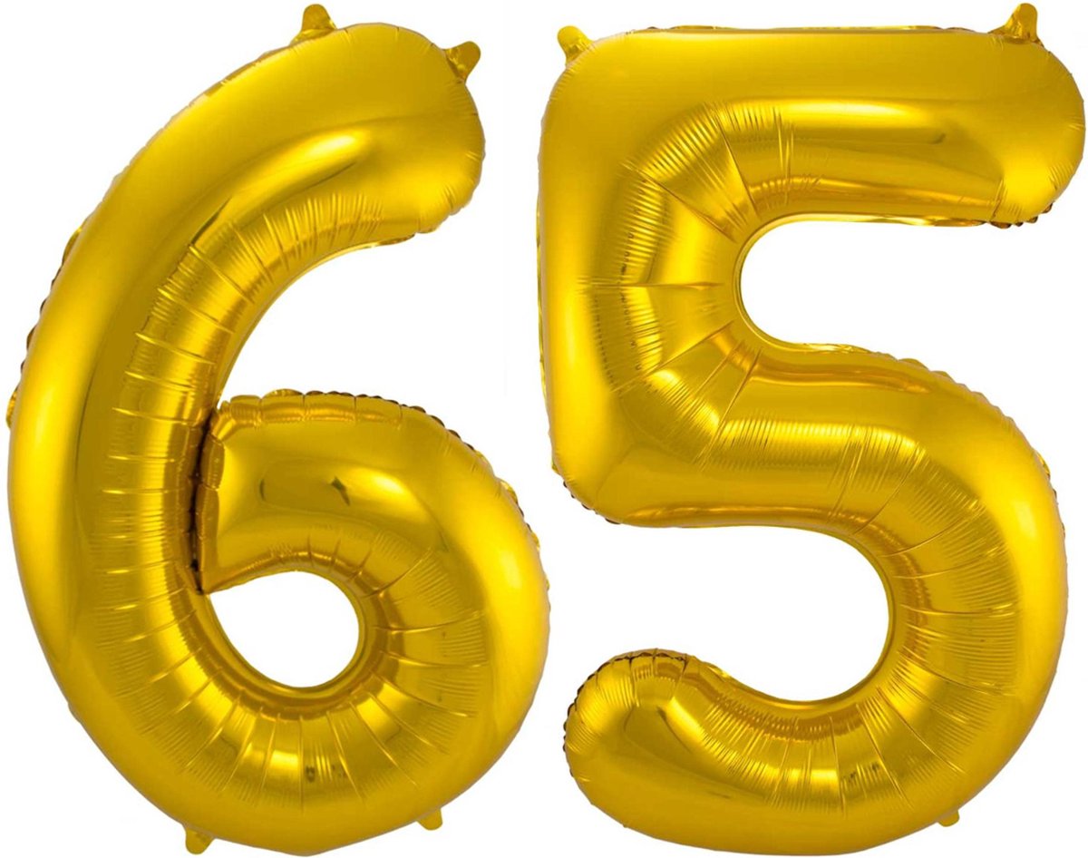 Ballon Cijfer 65 Jaar Goud Helium Ballonnen Verjaardag Versiering Cijfer Ballon Feest Versiering Met Rietje - 86Cm