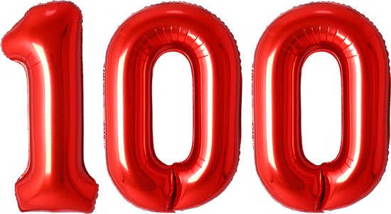 Ballon Cijfer 100 Jaar Rood Helium Ballonnen Verjaardag Versiering Cijfer Ballon Feest Versiering Met Rietje - 86Cm