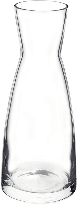 Heldere glazen karaf met slanke, golvende hals, 25 cl.