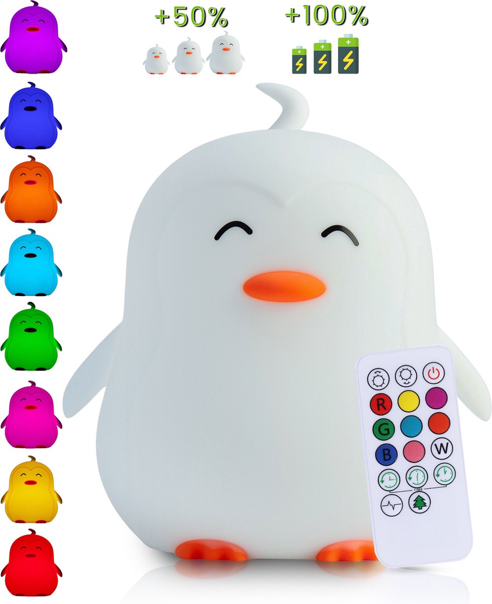 Kadoing Pinguïn Nachtlamp (Extra Groot) - met TAP-ON & Afstandsbediening - Oplaadbaar - LED Lamp - Gender Reveal - Baby - Babyshower - Kraamcadeau - Babykamer - Verjaardag Kinderen - Bedlamp - Kinderspeelgoed - Speelgoed Cadeau - Premium Kinderlamp