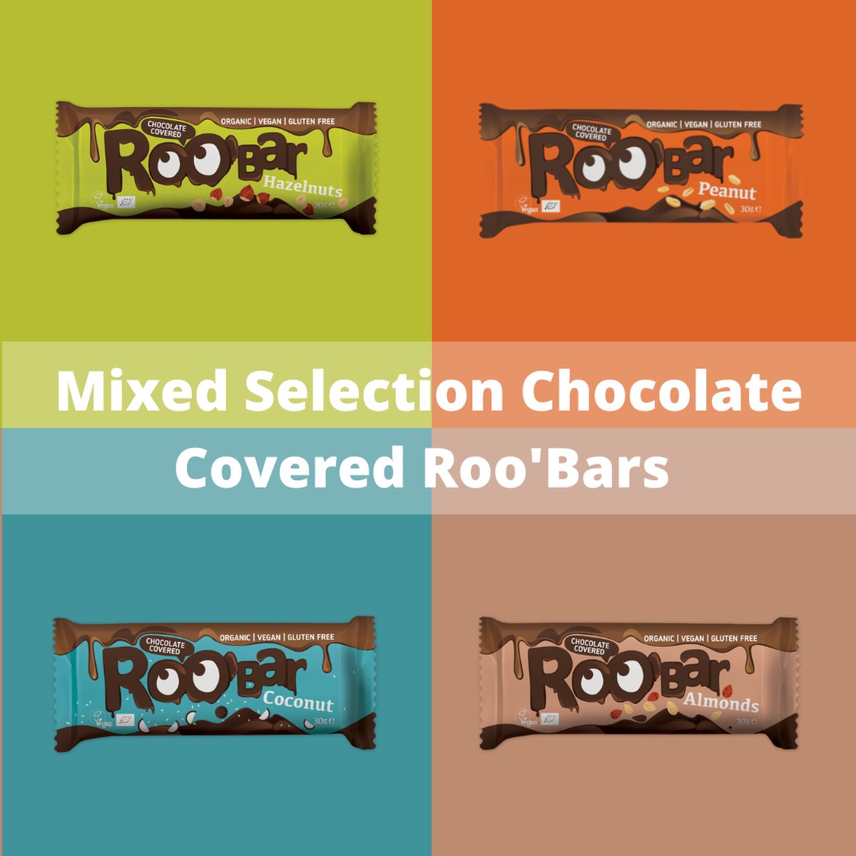 Roo'Bar | Chocolate Covered | Mixed Selection Chocolate Covered Bars (box 16 st)