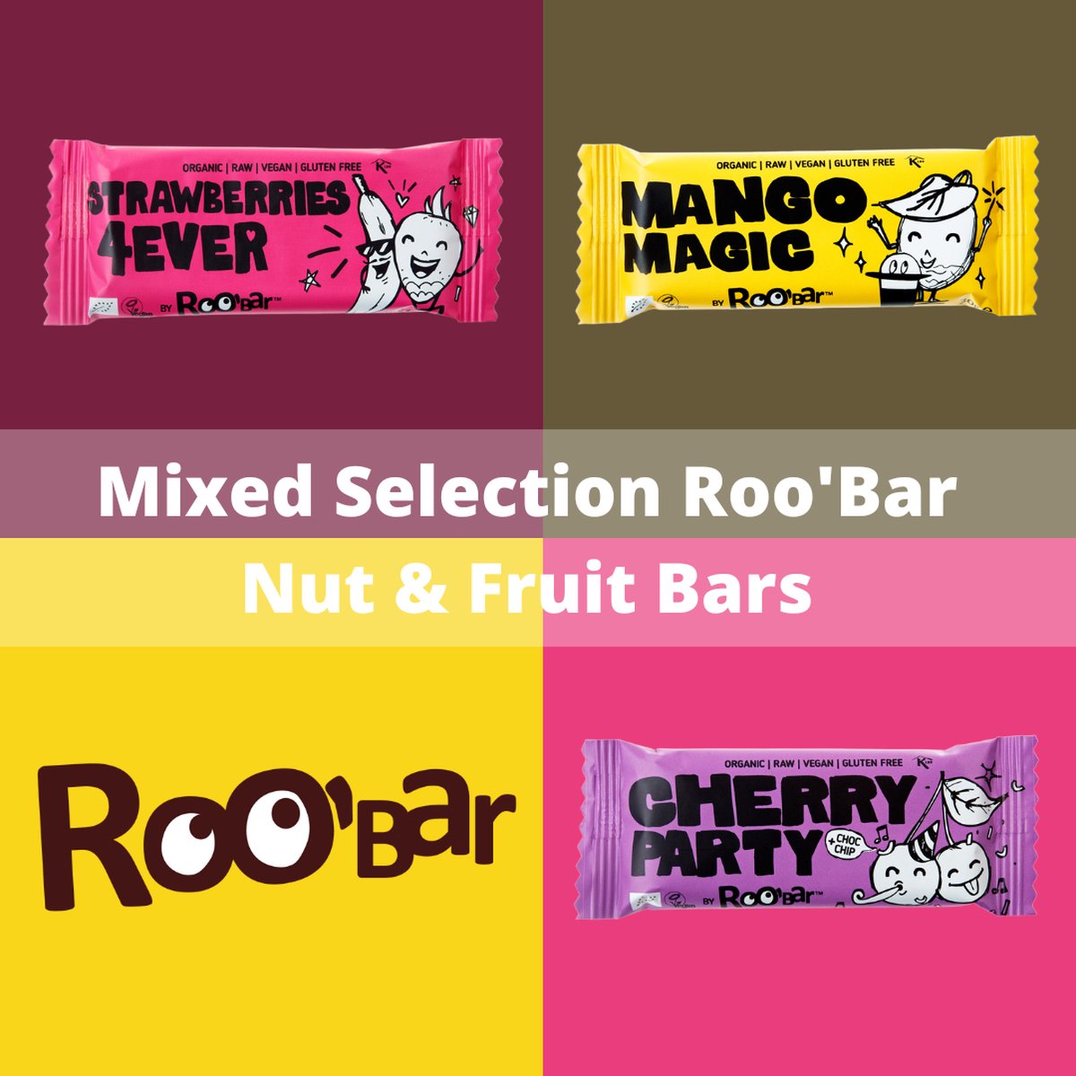Roo'Bar | Nut & Fruit | Mixed Selection Nut & Fruit Bars (box 15 st)