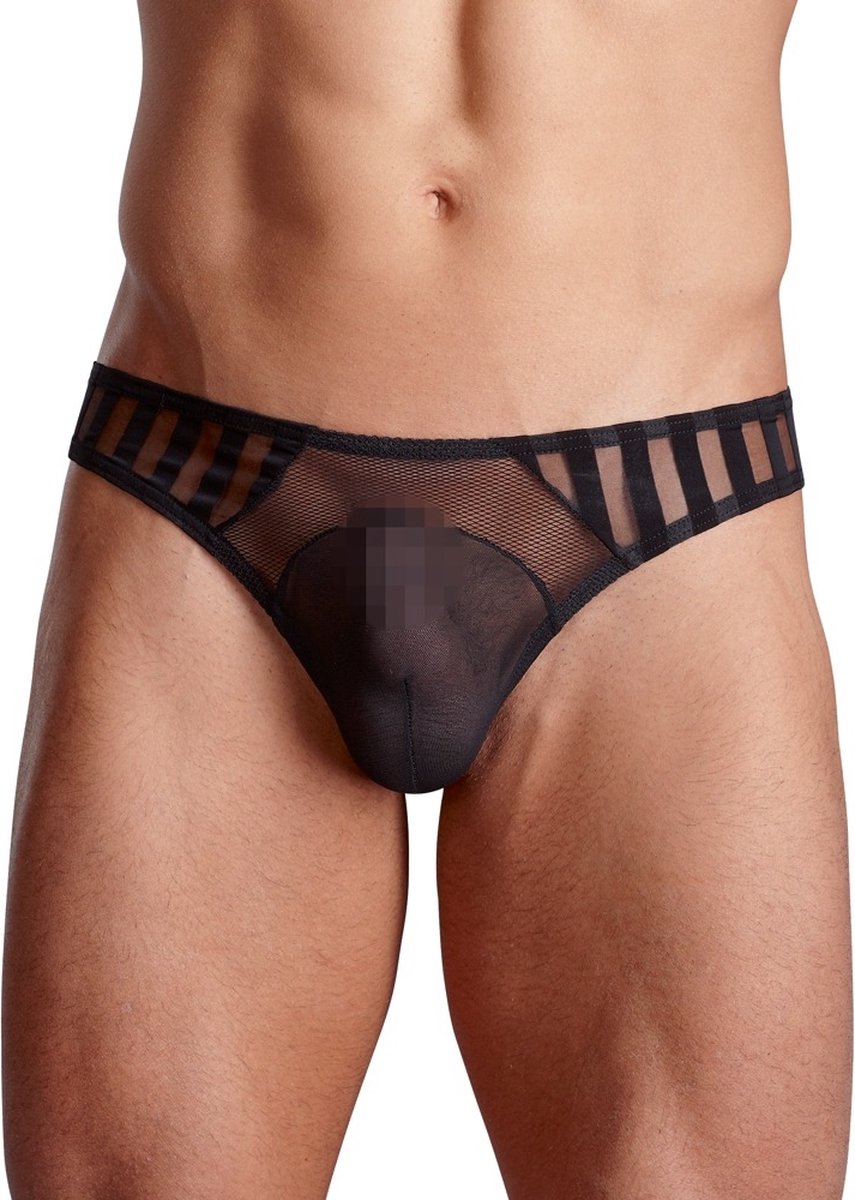 Zwarte mannenstring licht transparant - Maat S