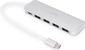 Digitus DA-70242-1 USB 3.2 Gen 1-hub 4 + 1 poorten Met snellaadpoort, Met USB-C stekker, Met aluminium behuizing Zilver