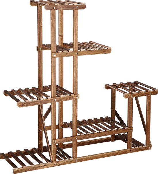 KOMFOTTEU Bloemenrek van hout, bloemenstandaard en plantenstandaard met 3 etages, tuinrek met weerbestendig asfaltdak, opbergrek voor tuin, balkon, terras, natuur