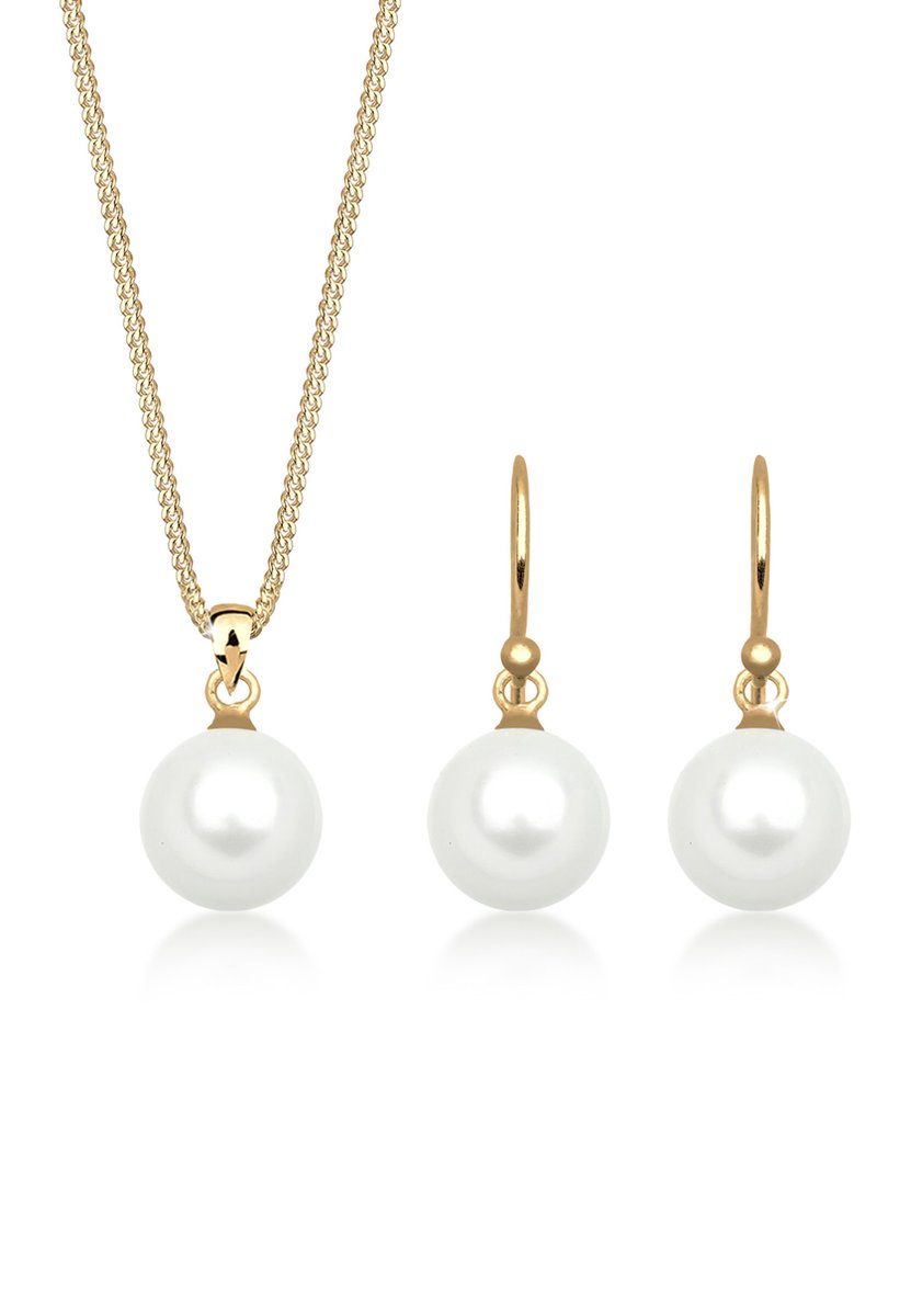 Elli - Sieraden Set - Dames Elegante Set Oor Hanger Basis met Schelpkern Parels in 925 Sterling Zilver - Dames