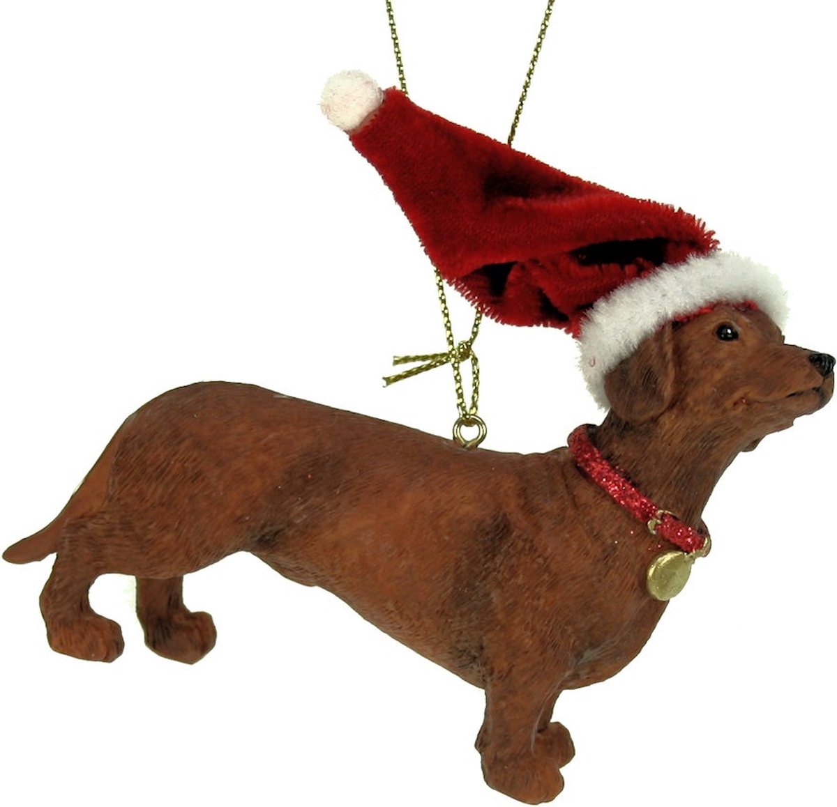 Ornament Hond met kerstmuts, 9x3x7cm