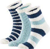 Bedsokken dames | Blauw | 3-Pak | One Size | Slaapsokken | Bedsokken dames maat 39 42 | Fluffy sokken | Warme sokken | Bedsokken | Fleece sokken | Warme sokken dames | Winter sokken | Apollo