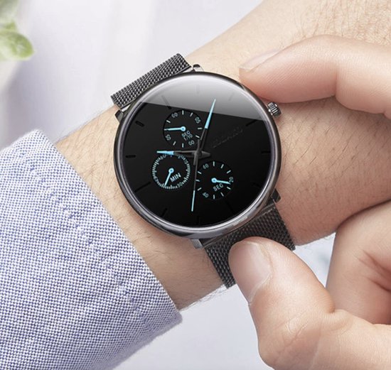 LIGE Heren Horloge Mode Eenvoudig Analoog Quartz Chronograaf Blauw Roestvrij Staal Ultradun Waterdicht Dames Horloge