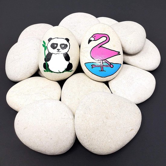 Ezydka 15 stuks grote platte stenen om te beschilderen, 5-8 cm, gladde kiezelstenen, decoratieve stenen, natuursteen met borstel en acrylverf voor kleurrijke schilder- en decoratie, bloempotten en Ezydka 15 stuks grote platte stenen om te beschilderen, 5-8 cm, gladde kiezelstenen, decoratieve stenen, natuursteen met borstel en acrylverf voor kleurrijke schilder- en decoratie, bloempotten en