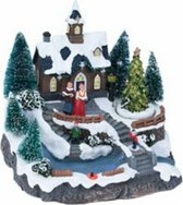 Village de Noël - Maison de Noël avec mouvement et éclairage - Église avec sapin de Noël tournant - B/O