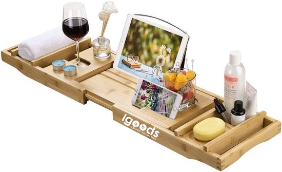 Acrylen Badtafel Met Vakken Badplank Voor Boek, IPad, Tablet - Uittrekbaar Badplank, Dienblad, Voor De Badkamer Anti-slip Badkuipplank