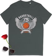 T shirt met basketbal print - Heren en dames tshirt - Unisex maten: S t/m 3XL - Tshirt kleuren: zwart en anthracite.