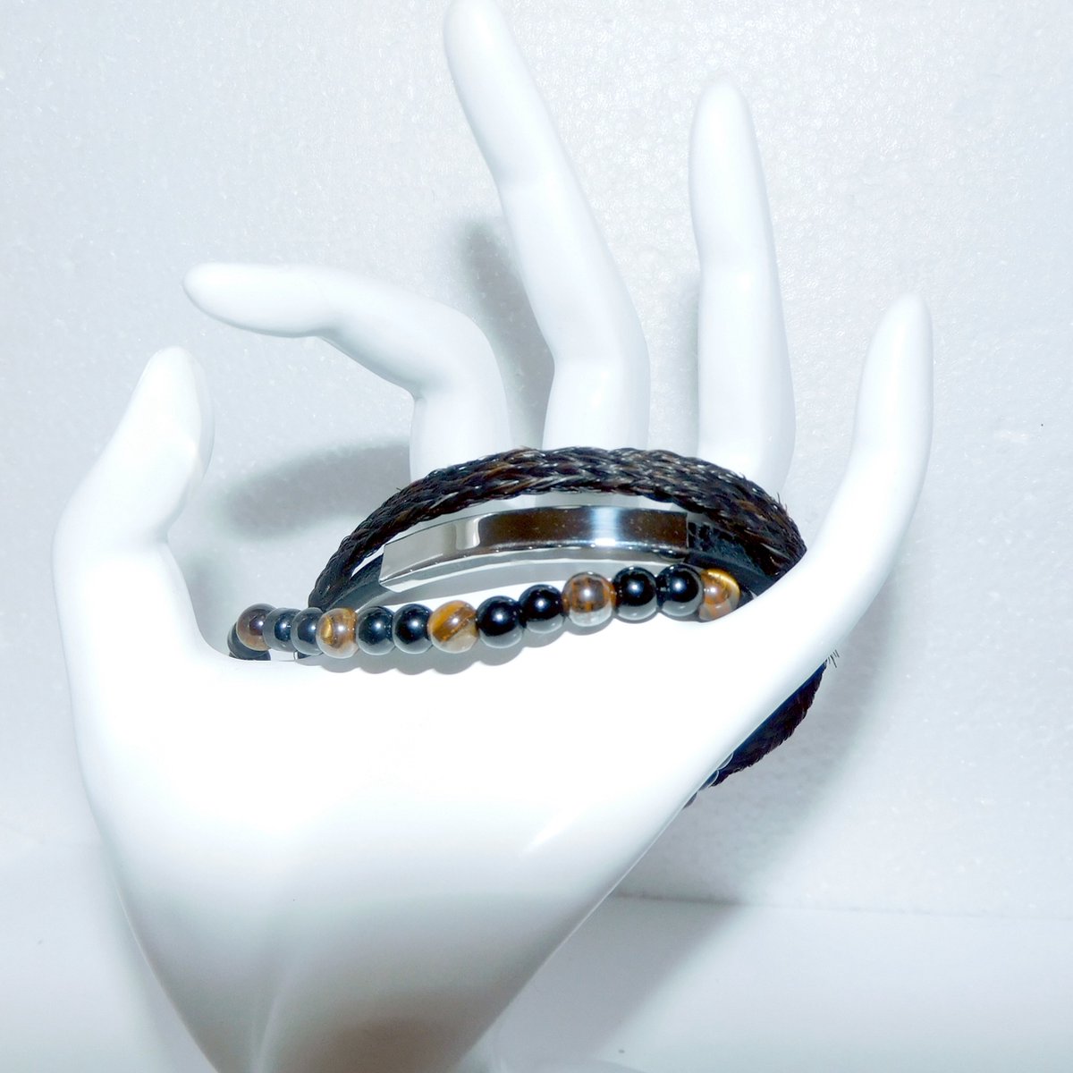 Bracelet Frontal Cheval Cuir Bleu Marine/blanc Et Cristal - 3 Rans, Taille Réelle