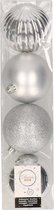 4x Zilveren kunststof kerstballen 10 cm - Mix - Onbreekbare plastic kerstballen - Kerstboomversiering zilver