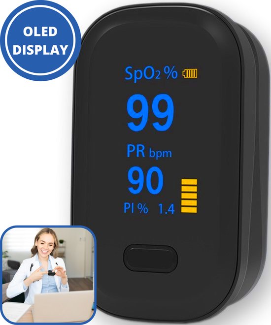 Curify® Medische Saturatiemeter - Zuurstofmeter Vinger inclusief Hartslagmeter - Pulse Oximeter met PI Functie - Inclusief Batterijen