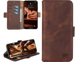 Bouletta geschikt voor iPhone 14 Pro lederen BookCase hoesje - Antic Coffee
