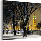 Wanddecoratie Metaal - Aluminium Schilderij Industrieel - Winter - Big Ben - Londen - 120x90 cm - Dibond - Foto op aluminium - Industriële muurdecoratie - Voor de woonkamer/slaapkamer