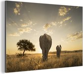 Eléphant et veau savanne Aluminium 120x80 cm - Tirage photo sur aluminium (décoration murale métal)