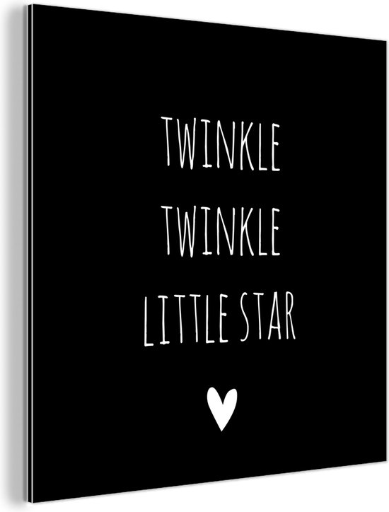 Wanddecoratie Metaal - Aluminium Schilderij Industrieel - Engelse quote "Twinkle twinkle little star" met een hartje tegen een zwarte achtergrond - 20x20 cm - Dibond - Foto op aluminium - Industriële muurdecoratie - Voor de woonkamer/slaapkamer