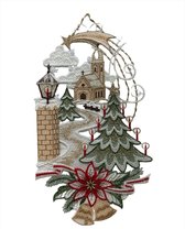 Kerst Raamdecoratie - 21 - met kerkje en boom - met gratis zuignap