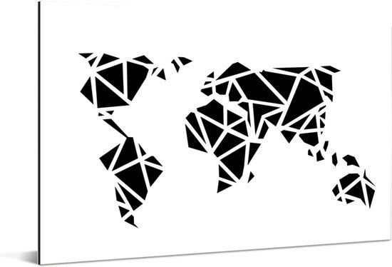 Carte du monde noir et blanc - Art - Artistique - Aluminium 100x50 cm | Carte du monde Décoration murale Aluminium