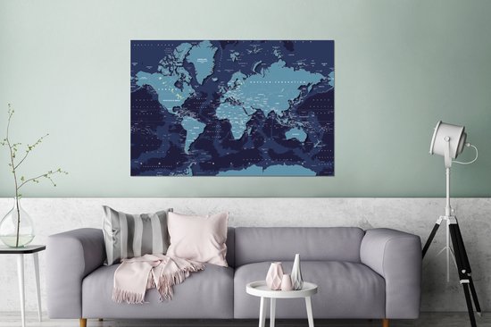 Carte du monde abstrait bleu avec des ombres sombres Aluminium 120x80 cm