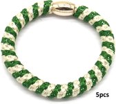 Haarelastiekjes / Armbanden - Set 5 Stuks - Elastisch - Groen en Wit