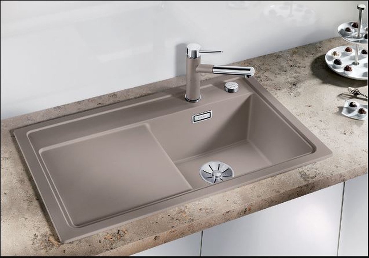 Blanco 523796 ZENAR 45 S BR Tartufo - Spoelbak met afdruipvlak - verlek links - 86cm - maat onderkast 45cm - diepte bak 19cm