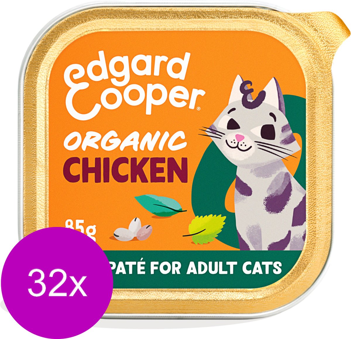 Edgard & Cooper Adult PatÃ© Organic 85 g – Kattenvoer – 32 x Kip