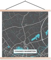 Posterhanger incl. Poster - Schoolplaat - Stadskaart – Grijs - Kaart – Comines Warneton – België – Plattegrond - 120x120 cm - Blanke latten - Plattegrond