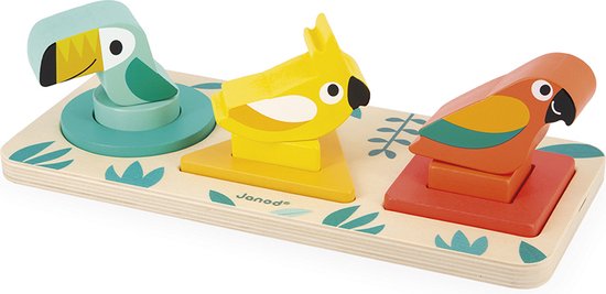 Janod Tropik - Drie Vormen Vogels - Maak Kennis Met Vormen En Kleuren Dankzij Deze 6 Geometrische Vormen En 3 Vogels! - Geschikt Vanaf 1 Jaar van Janod — afbeelding 5