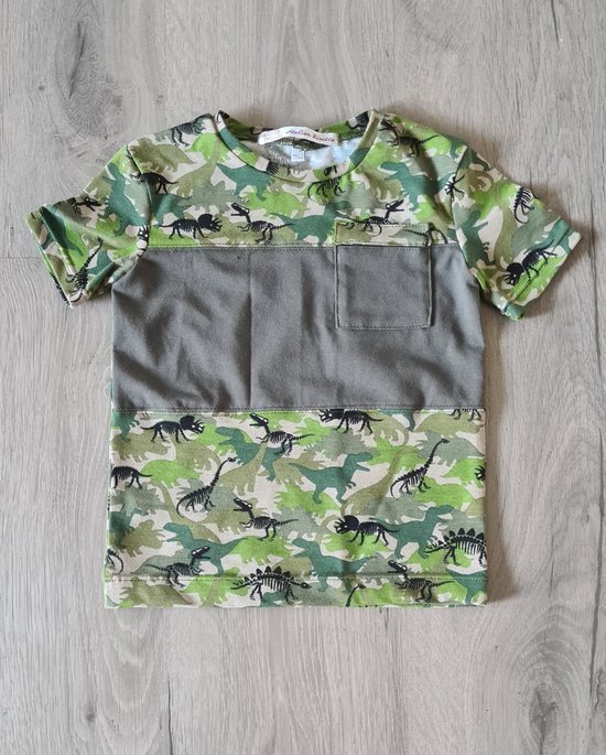 T-shirt jongens - dino camouflage print - beige/groen