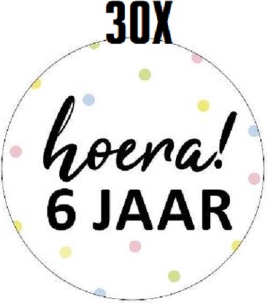 Foto: 30x sluitsticker hoera 6 jaar sluitstickers 40mm jarig hoera feest uitdelen sluitzegel traktatiesticker verjaardag 6 jaar traktatie 30 stuks stickers cadeausticker wensetiket