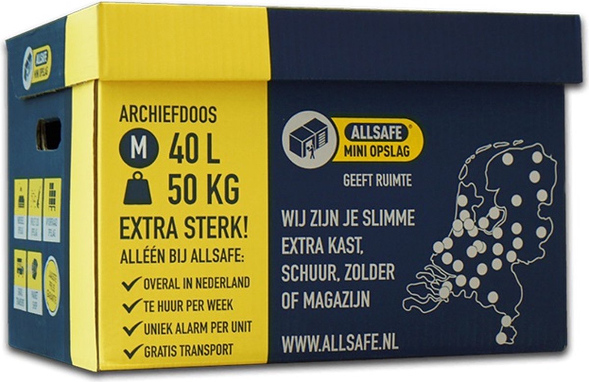 ALLSAFE Archiefdozen / Boekendozen 20 stuks met klapdeksel / scharnierklep - 40 liter - tot 50 kg - Autolock / zelfsluitend - Professionele archiefdoos / boekendoos - Extra sterk