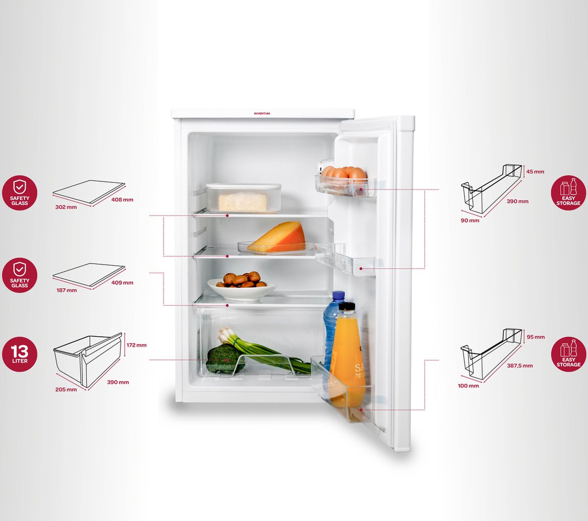 Inventum KK501 - Vrijstaande koelkast - Tafelmodel - 111 liter - 3 plateaus  - Wit | bol