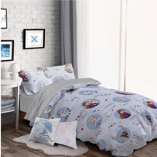 Disney kinderbeddengoed, Frozen Anna Elsa, Olaf, sneeuwvlokken, magie, dekbed, 140 x 200 cm hoofdkussen 50 x 70 cm, 100% katoen