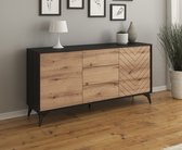 Meubella - Dressoir Dolores - Eiken - Zwart - 154 cm - met lades