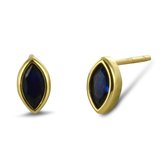 Silventi 9SIL-22704 Zilveren Oorknopjes -Dames - Zirkonia - Blauw - Ovaal - 7,2 x 4,3 mm - Zilver - Gold Plated (Verguld/Goud op Zilver)