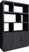 Black Omerta - Meuble bibliothèque - manguier - noir - naturel - 3 portes - 6 niches - structure acier