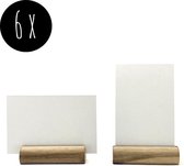 6x mini kaarthouder | 6 cm | naturel hout  + 12 blanco kaartjes | wit